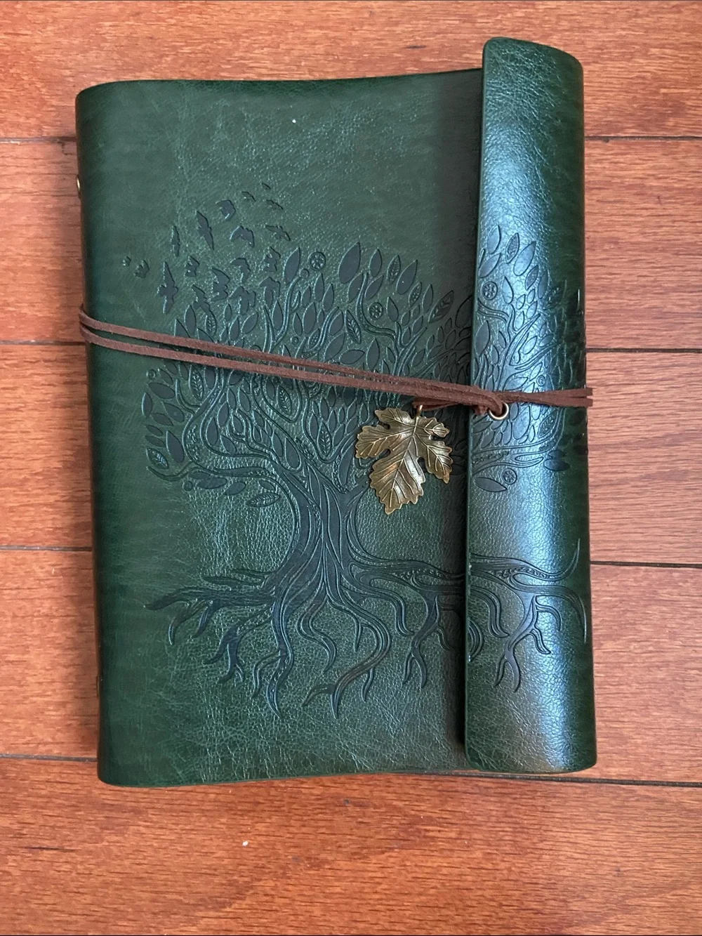 Embossed Tree Leather Journal - Forest Green